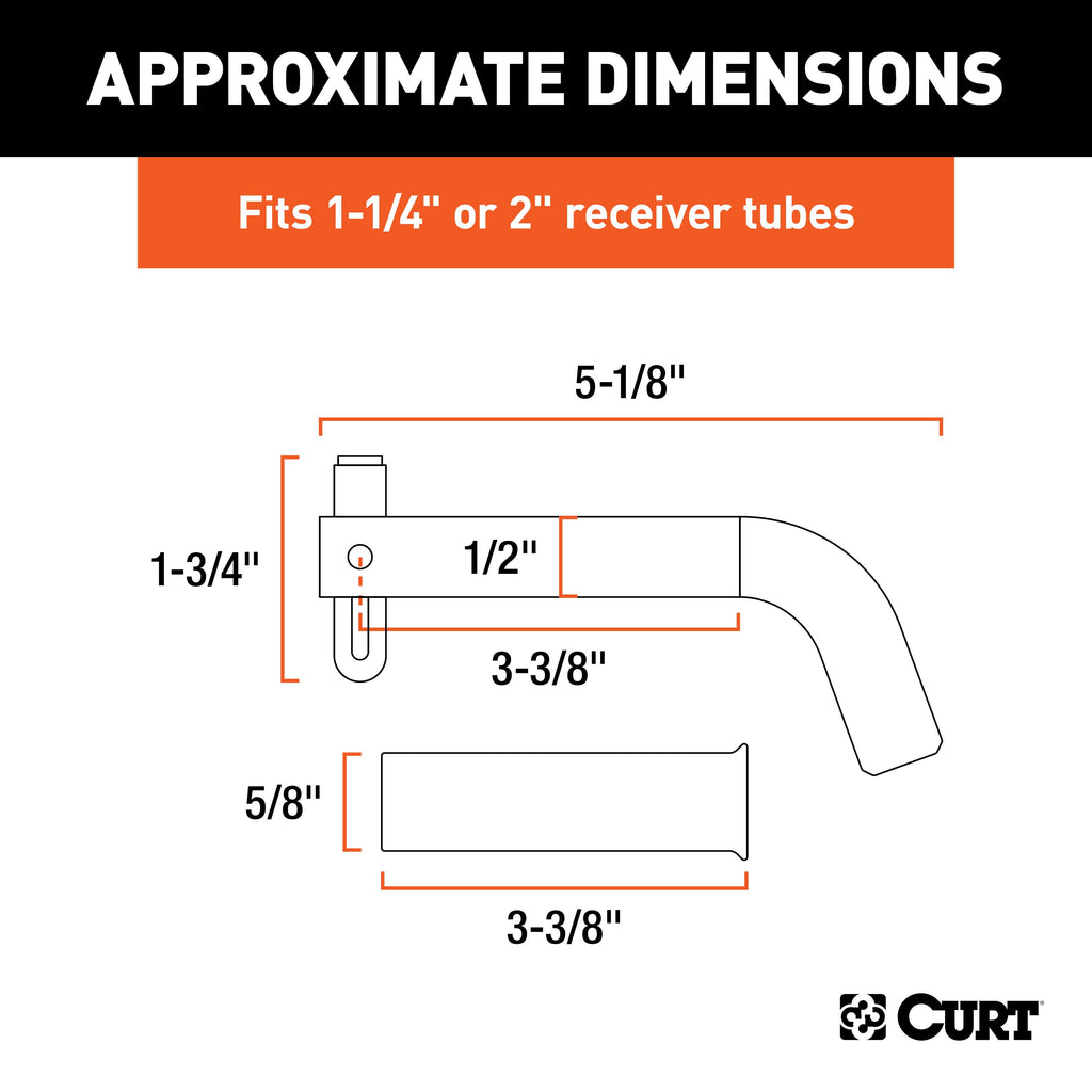 CURT 21561 1/2" Swivel Hitch Pin with 5/8" Adapter (1-1/4" or 2" Receiver, Zinc, Packaged)