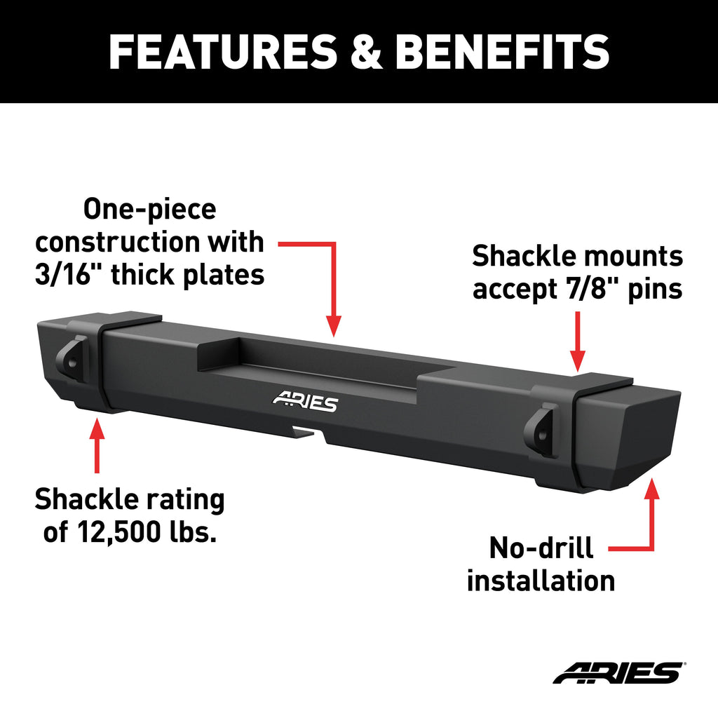 ARIES 2157000 TrailCrusher Jeep Wrangler JK Steel Rear Bumper; 12.5K - Truck Part Superstore