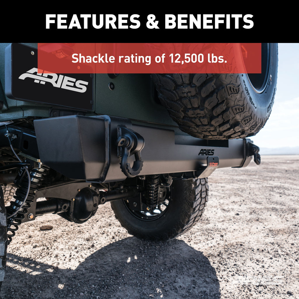 ARIES 2157000 TrailCrusher Jeep Wrangler JK Steel Rear Bumper; 12.5K - Truck Part Superstore