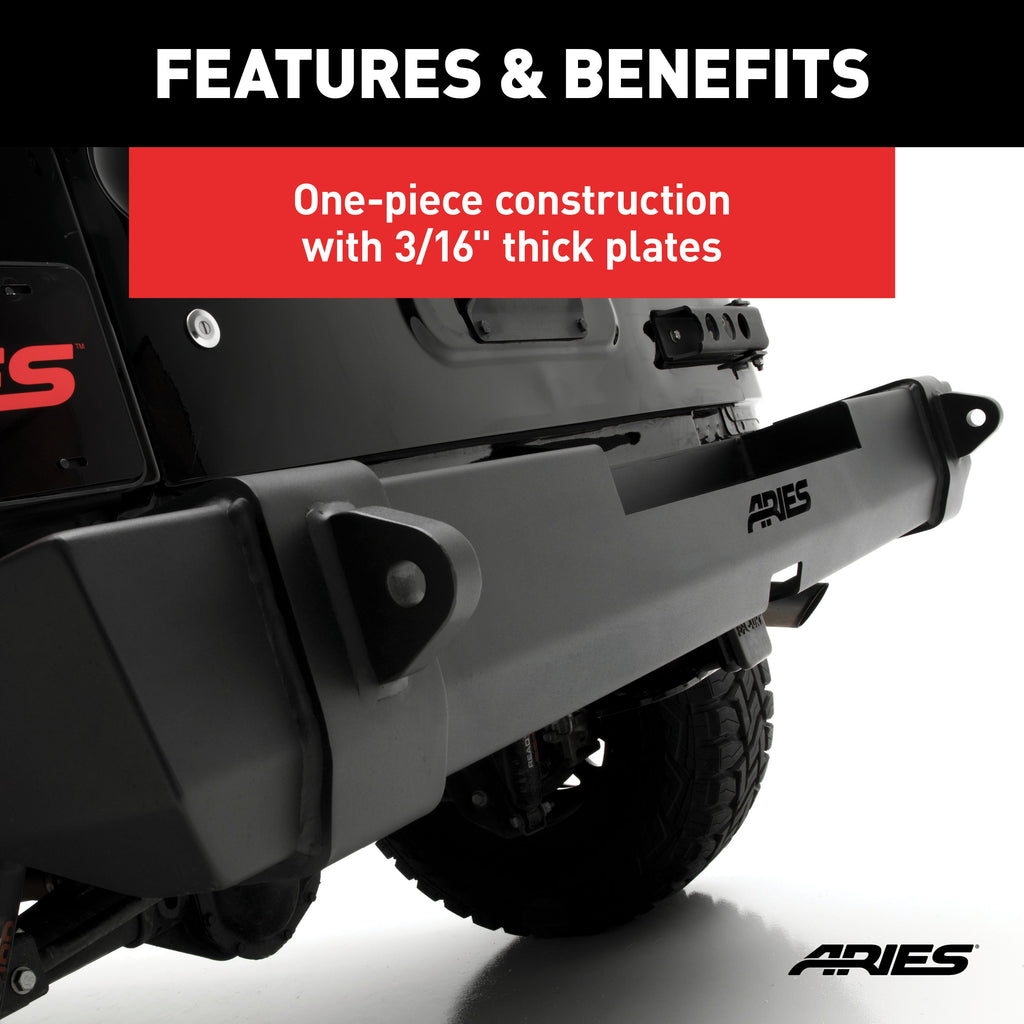 ARIES 2157000 TrailCrusher Jeep Wrangler JK Steel Rear Bumper; 12.5K - Truck Part Superstore