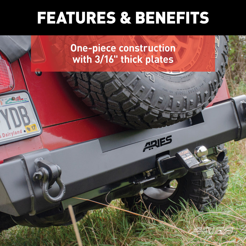 ARIES 2157001 TrailCrusher Jeep Wrangler TJ Steel Rear Bumper, 9.5K for Select Jeep Wrangler
