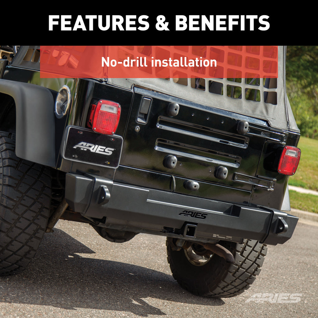 ARIES 2157001 TrailCrusher Jeep Wrangler TJ Steel Rear Bumper, 9.5K for Select Jeep Wrangler