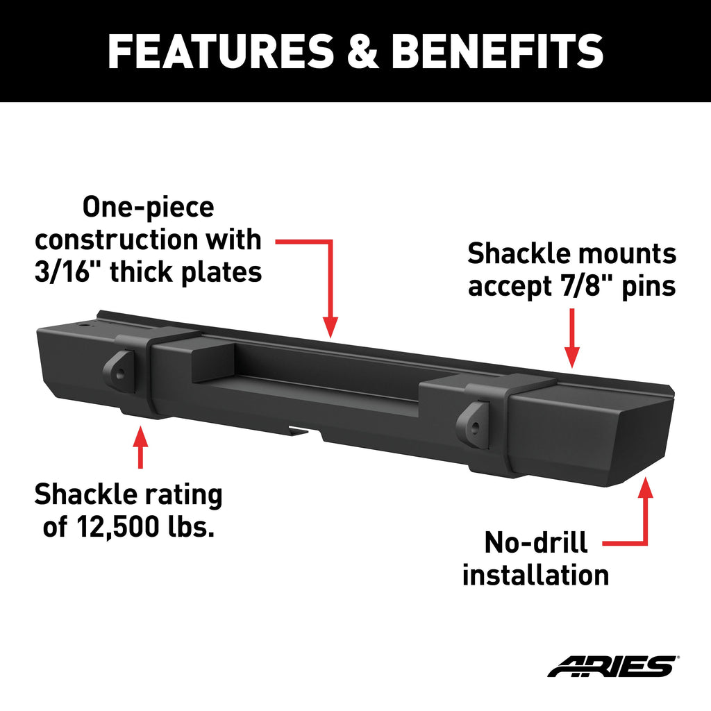 ARIES 2157002 TrailCrusher Jeep Wrangler JL Steel Rear Bumper, 12.5K for Select Jeep Wrangler