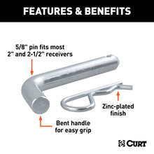 Load image into Gallery viewer, CURT 21580 5/8" Hitch Pin (2" or 2-1/2" Receiver, Zinc)