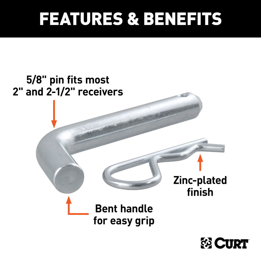 CURT 21581 5/8" Hitch Pin (2" or 2-1/2" Receiver, Zinc, Packaged)