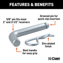 Load image into Gallery viewer, CURT 21582 5/8" Hitch Pin with Groove (2" or 2-1/2" Receiver, Zinc)