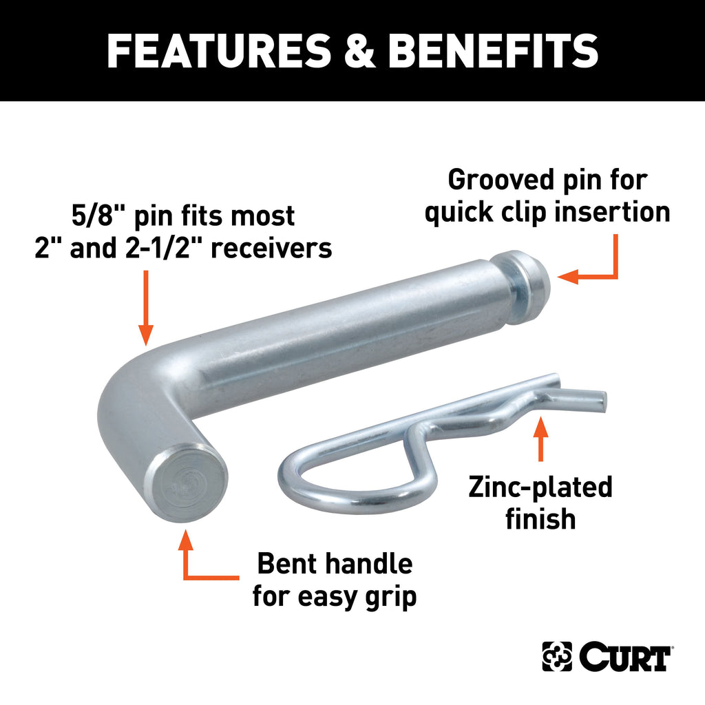 CURT 21583 5/8" Hitch Pin with Groove (2" or 2-1/2" Receiver, Zinc, Packaged)