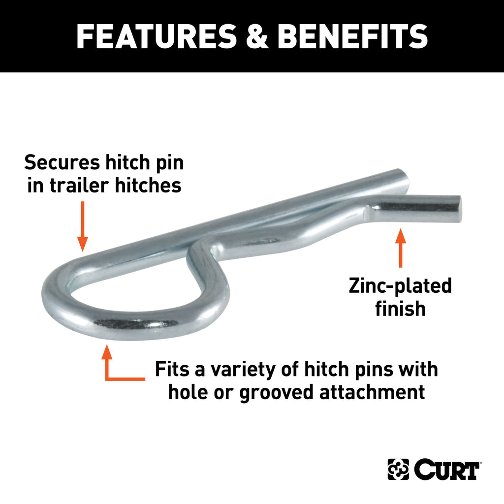 CURT 21601 Hitch Clip (Fits 1/2" or 5/8" Pin, Zinc, Packaged)