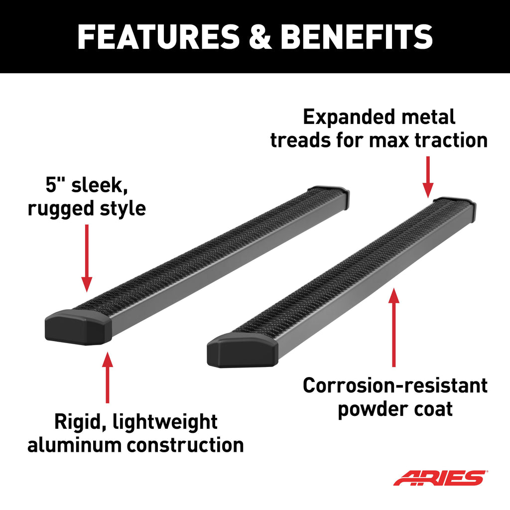 ARIES 216088 SlimGrip 5" x 88" Black Aluminum Running Boards (No Brackets) for Select Ford F-250