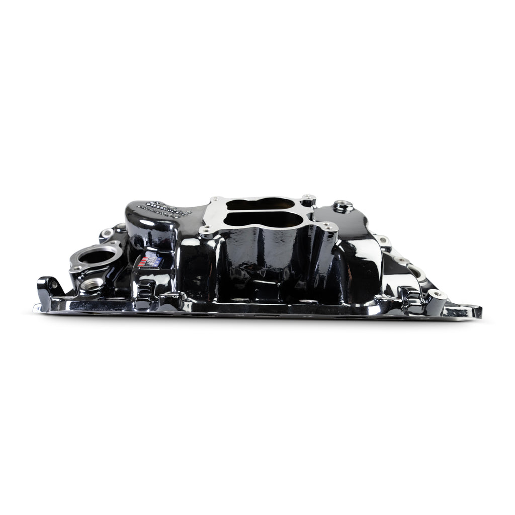 Edelbrock 2161-BP Performer 2-O Manifold for 1965-90 B/B Chevy Oval Port Heads, Black Plasma