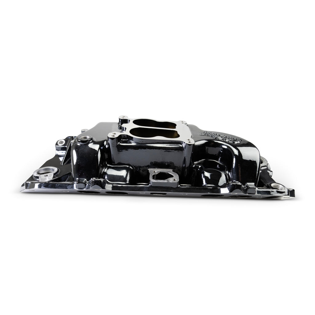 Edelbrock 2161-BP Performer 2-O Manifold for 1965-90 B/B Chevy Oval Port Heads, Black Plasma