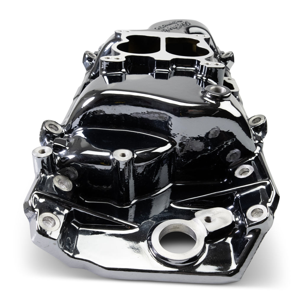 Edelbrock 2161-BP Performer 2-O Manifold for 1965-90 B/B Chevy Oval Port Heads, Black Plasma