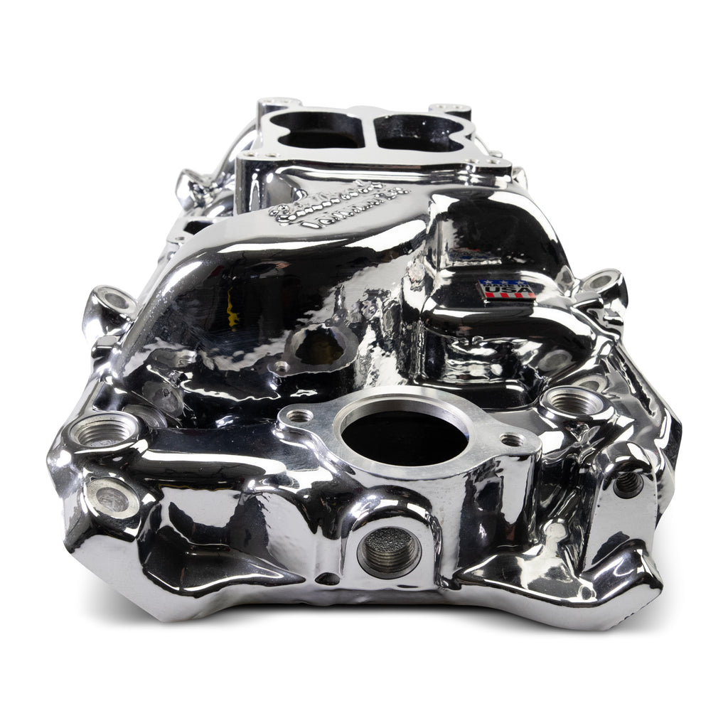 Edelbrock 2161-CP Performer 2-O Manifold for 1965-90 B/B Chevy Oval Port Heads, Chrome Plasma