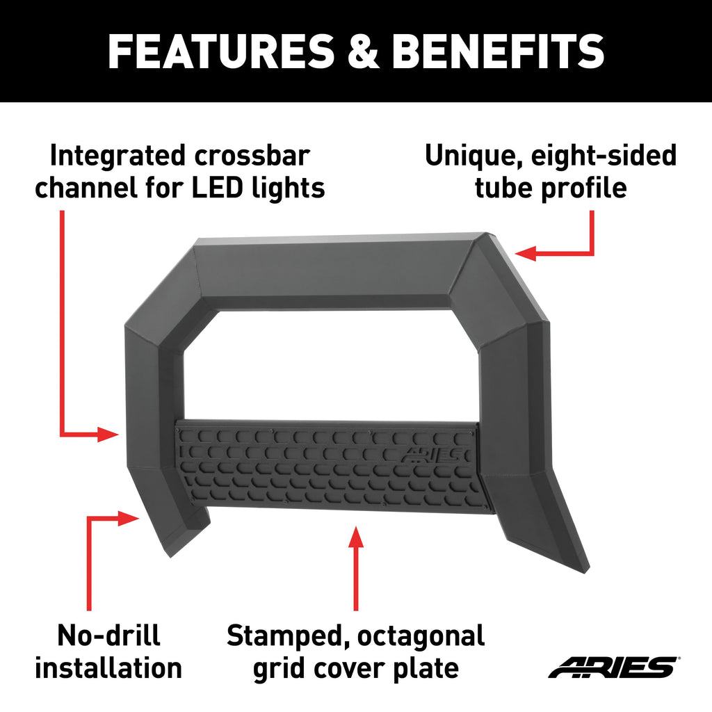ARIES 2164003 AdvantEDGE 5-1/2" Black Aluminum Bull Bar, Select Silverado, Sierra 2500, 3500 for Select Chevrolet Silverado 2500 HD