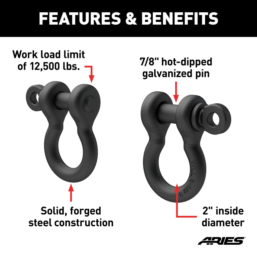 ARIES 2166071 Off-Road D-Ring Shackles (12,500 lbs, 2-Pack)
