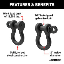 Load image into Gallery viewer, ARIES 2166071 Off-Road D-Ring Shackles (12,500 lbs, 2-Pack)