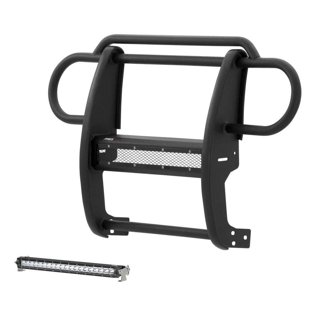 ARIES 2170000 Pro Series Black Steel Grille Guard with Light Bar; Select Jeep Wrangler JK - Truck Part Superstore