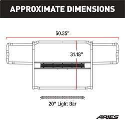 ARIES 2170000 Pro Series Black Steel Grille Guard with Light Bar; Select Jeep Wrangler JK - Truck Part Superstore