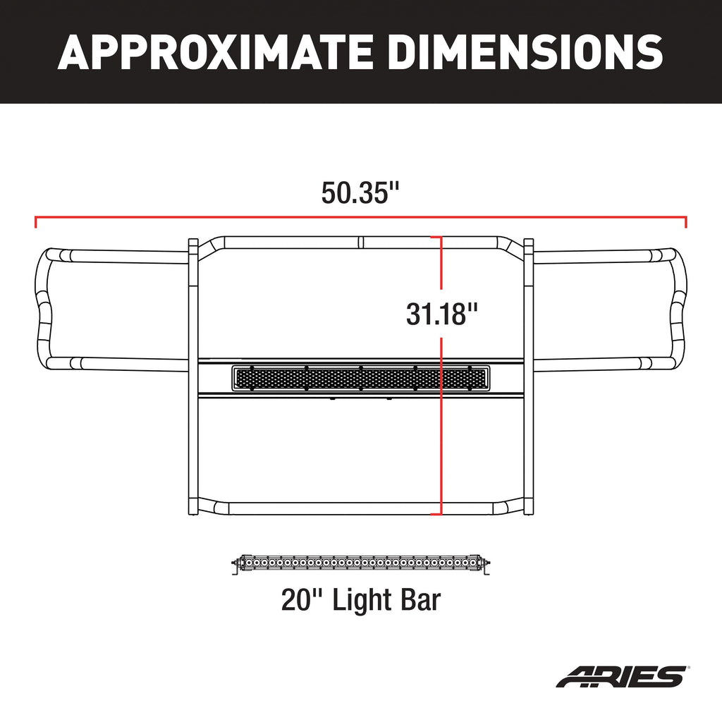 ARIES 2170000 Pro Series Black Steel Grille Guard with Light Bar; Select Jeep Wrangler JK - Truck Part Superstore