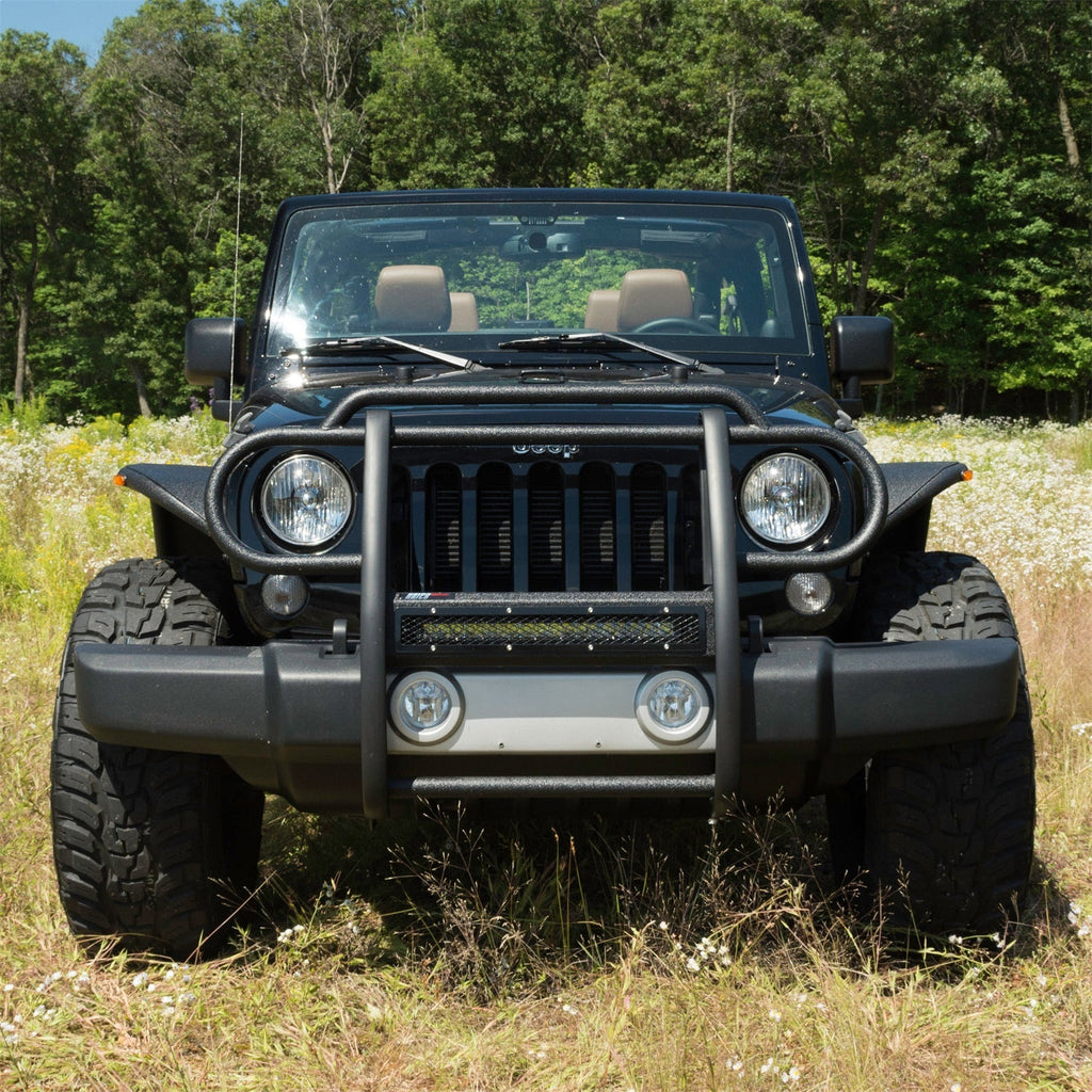 ARIES 2170000 Pro Series Black Steel Grille Guard with Light Bar; Select Jeep Wrangler JK - Truck Part Superstore