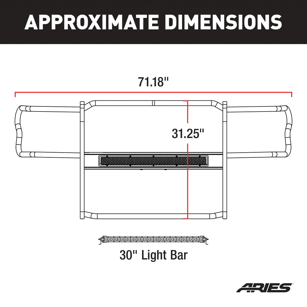 ARIES 2170001 Pro Series Black Steel Grille Guard with Light Bar, Select Toyota Tacoma for Select Toyota Tacoma