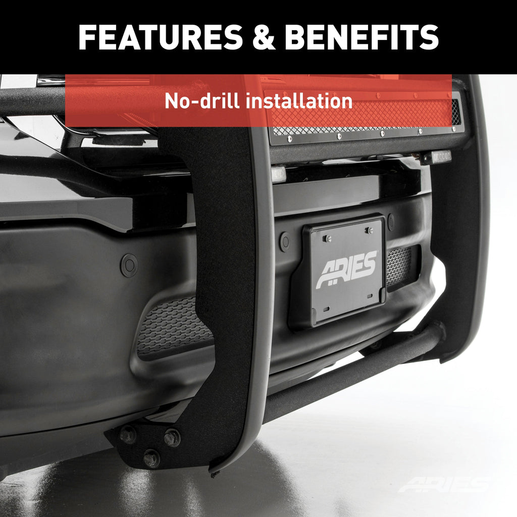 ARIES 2170016 Pro Series Black Steel Grille Guard with Light Bar; Select Chevy Silverado 1500 - Truck Part Superstore