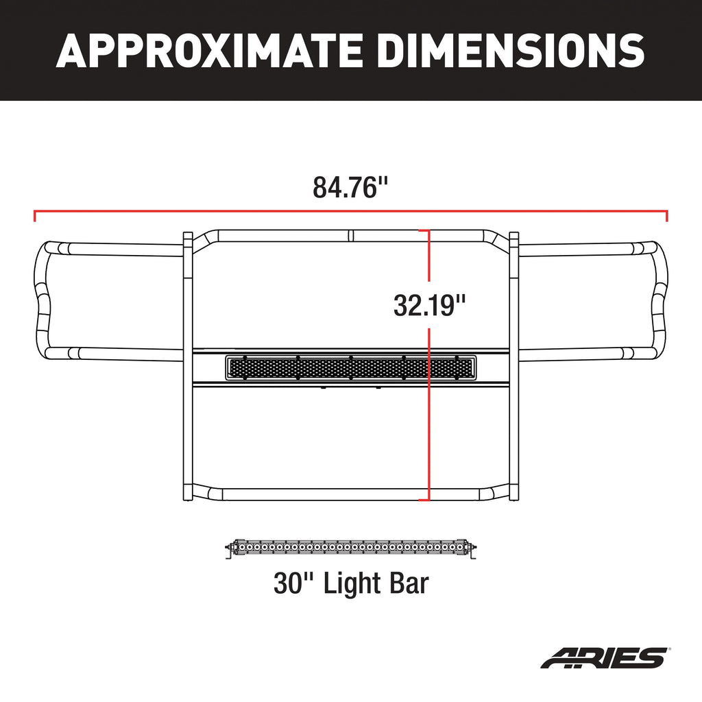 ARIES 2170026 Pro Series Black Steel Grille Guard with Light Bar, Select Dodge, Ram 2500, 3500 for Select Ram 2500