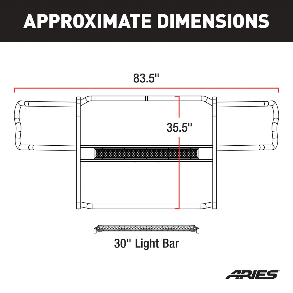 ARIES 2170028 Pro Series Black Steel Grille Guard with Light Bar, Select Dodge, Ram 1500 for Select Ram 1500