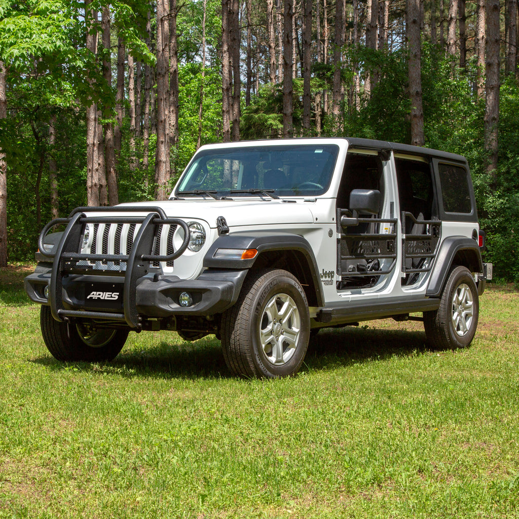 ARIES 2170032 Pro Series Black Steel Grille Guard with Light Bar, Select Jeep JL, Gladiator for Select Jeep Wrangler
