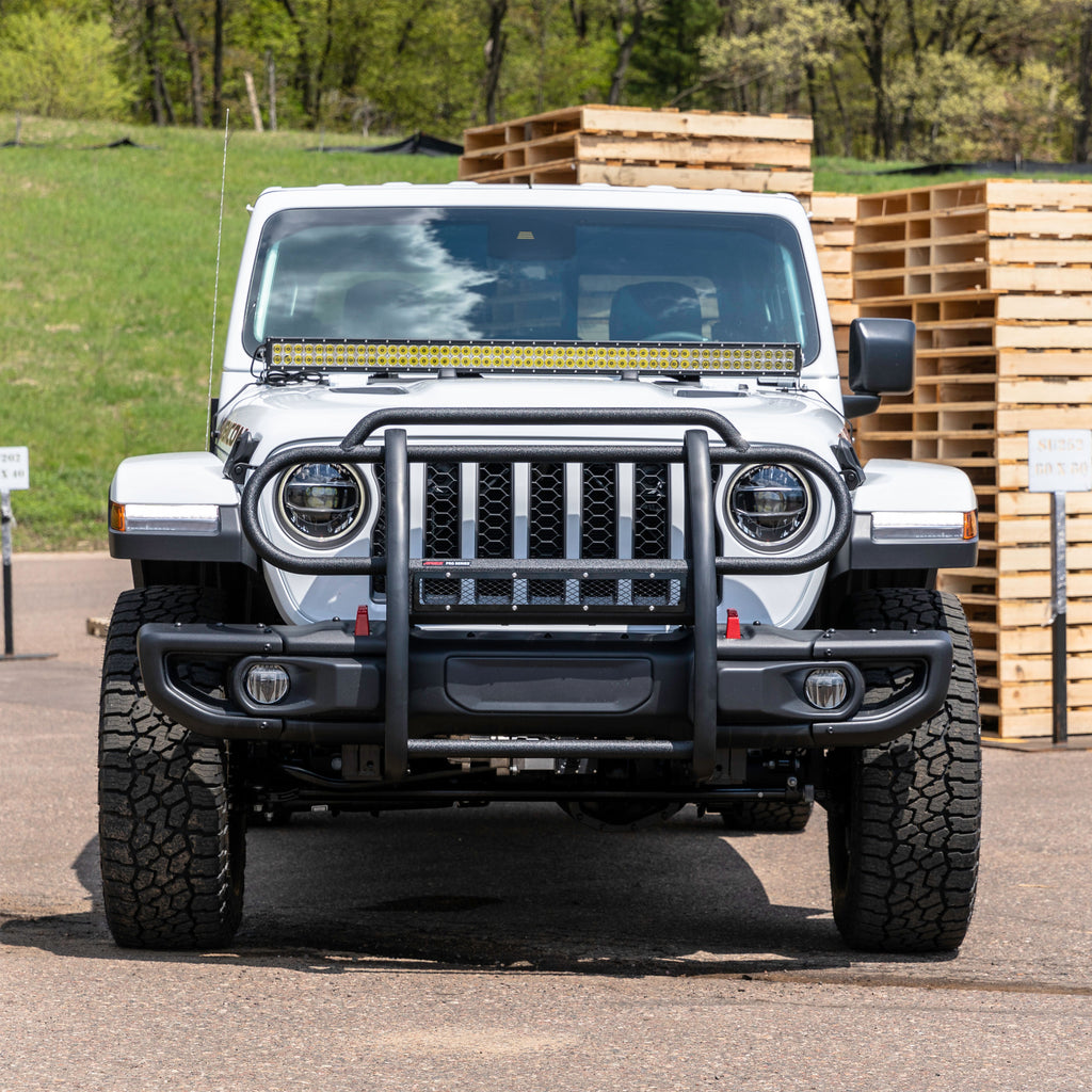ARIES 2170032 Pro Series Black Steel Grille Guard with Light Bar, Select Jeep JL, Gladiator for Select Jeep Wrangler