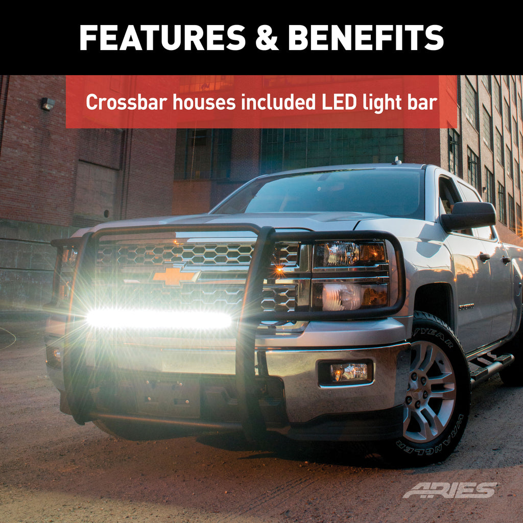 ARIES 2170037 Pro Series Black Steel Grille Guard with Light Bar, Select Ford Ranger for Select Ford Ranger