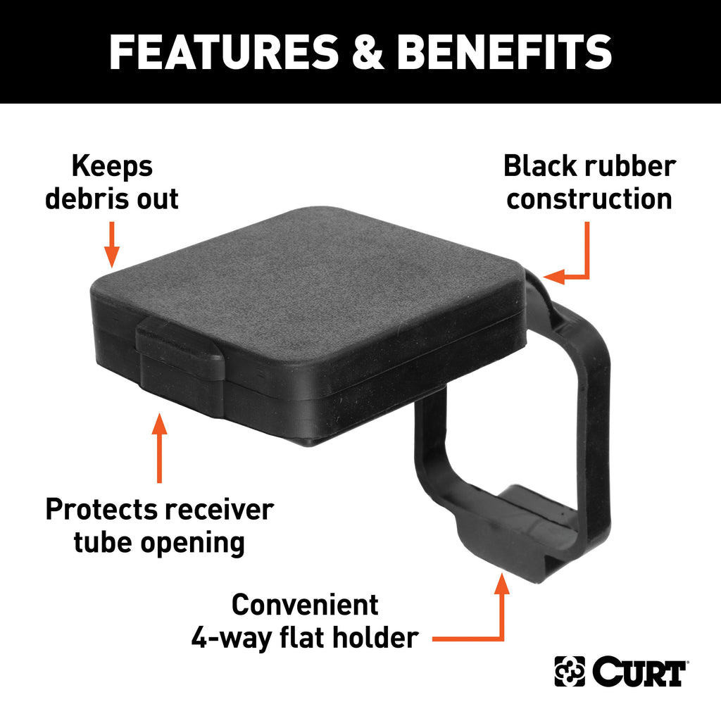 CURT 21728 2" Rubber Hitch Tube Cover with 4-Way Flat Holder (Packaged)