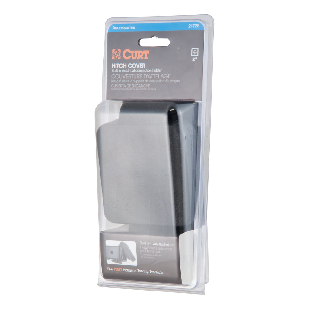 CURT 21728 2" Rubber Hitch Tube Cover with 4-Way Flat Holder (Packaged)