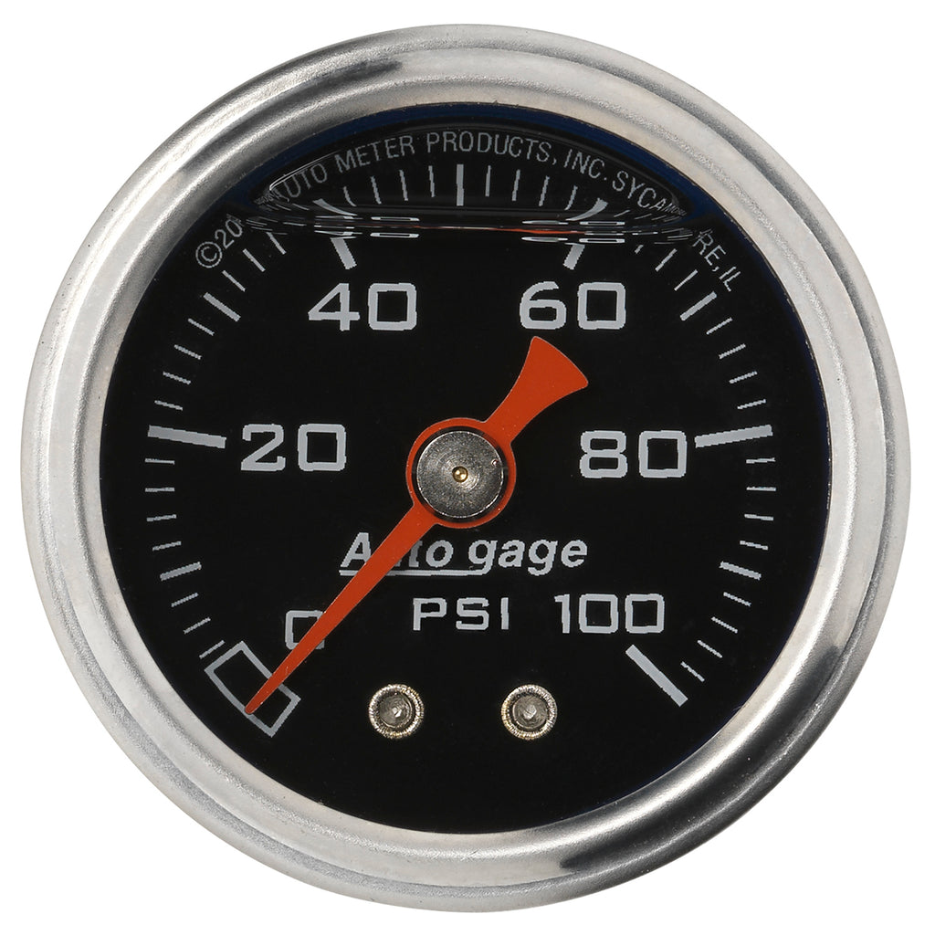 AutoMeter 2174 GAUGE, PRESS, 1.5" DIRECT MNT, 100PSI, LIQUID FILLED MECH, BLK, 1/8" NPTF MALE