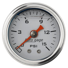 Load image into Gallery viewer, AutoMeter 2175 GAUGE, PRESSURE, 1.5" DIRECT MNT, 15PSI, LIQUID FILLED MECH, WHT, 1/8" NPTF MALE