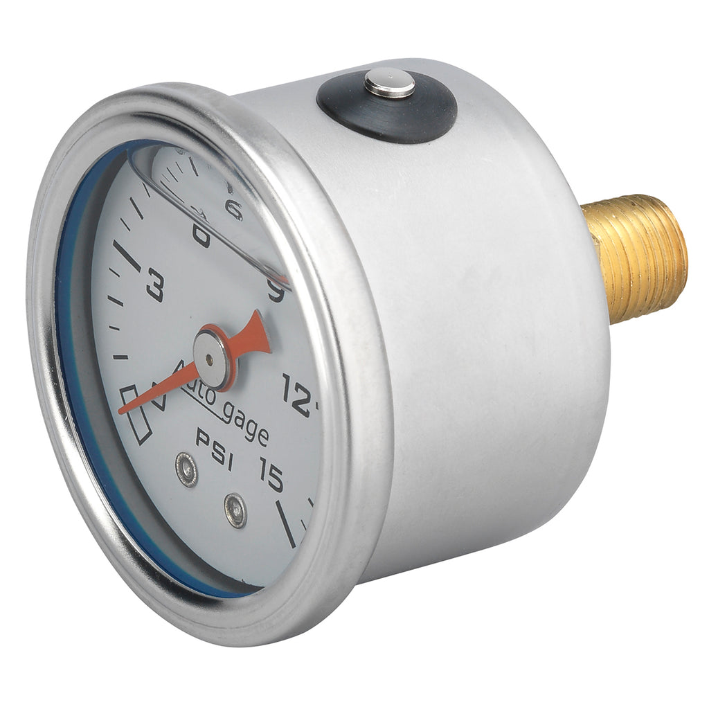 AutoMeter 2175 GAUGE, PRESSURE, 1.5" DIRECT MNT, 15PSI, LIQUID FILLED MECH, WHT, 1/8" NPTF MALE