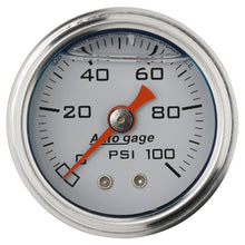 Load image into Gallery viewer, AutoMeter 2177 GAUGE, PRESS, 1.5" DIRECT MNT, 100PSI, LIQUID FILLED MECH, WHT, 1/8" NPTF MALE