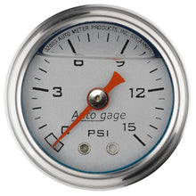 Load image into Gallery viewer, AutoMeter 2178 GAUGE, PRESS, 1.5" DIRECT MNT, 15PSI, LIQUID FILLED MECH, SLVR, 1/8" NPTF MALE