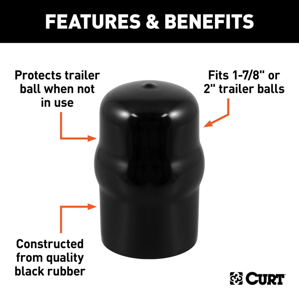CURT 21801 Trailer Ball Cover (Fits 1-7/8" or 2" Balls, Black Rubber, Packaged)