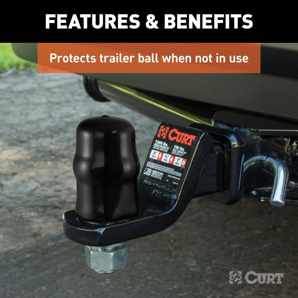 CURT 21801 Trailer Ball Cover (Fits 1-7/8" or 2" Balls, Black Rubber, Packaged)