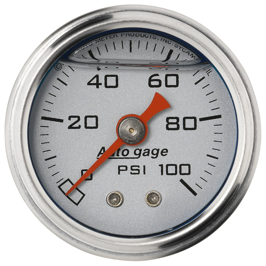 AutoMeter 2180 GAUGE, PRESS, 1.5" DIRECT MNT, 100PSI, LIQUID FILLED MECH, SLVR, 1/8" NPTF MALE