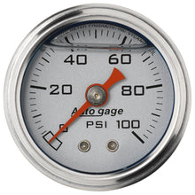 Load image into Gallery viewer, AutoMeter 2180 GAUGE, PRESS, 1.5" DIRECT MNT, 100PSI, LIQUID FILLED MECH, SLVR, 1/8" NPTF MALE