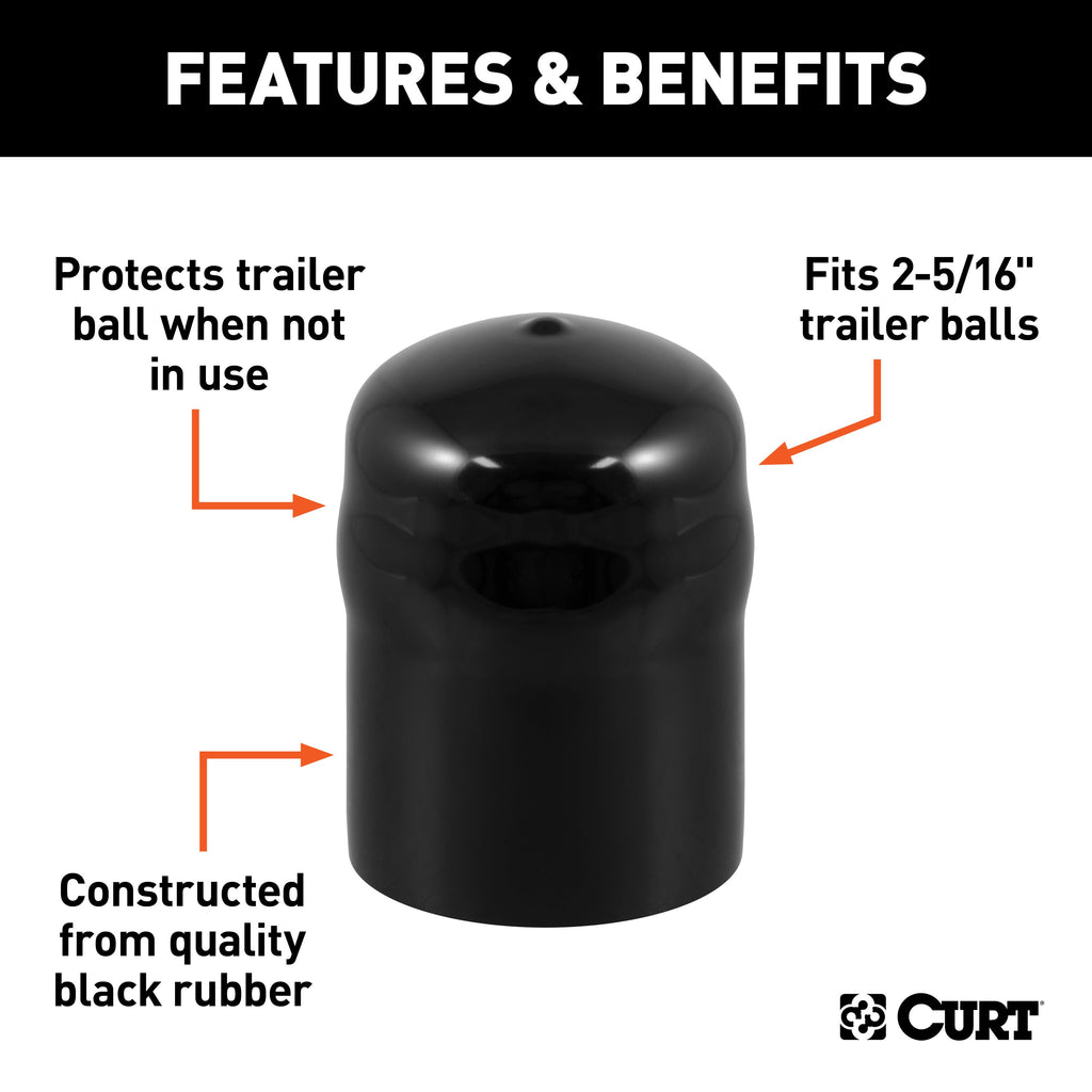 CURT 21810 Trailer Ball Cover (Fits 2-5/16" Balls, Black Rubber)