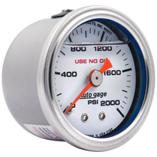 Load image into Gallery viewer, AutoMeter 2183 GAUGE, PRESS, 1.5" DIRECT MNT, 2,000PSI, LIQUID FILLED MECH, WHT, 1/8" NPTF MALE