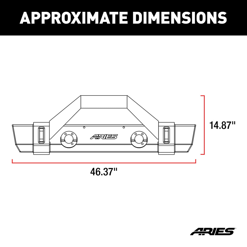 ARIES 2186000 TrailCrusher Jeep Wrangler JK Steel Front Bumper with Brush Guard; 12.5K - Truck Part Superstore