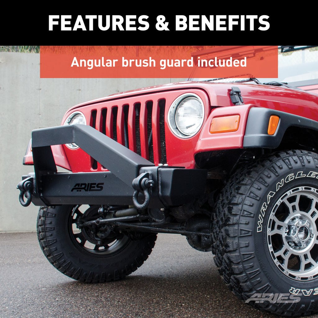 ARIES 2186001 TrailCrusher Jeep Wrangler TJ Steel Front Bumper with Brush Guard, 9.5K for Select Jeep Wrangler