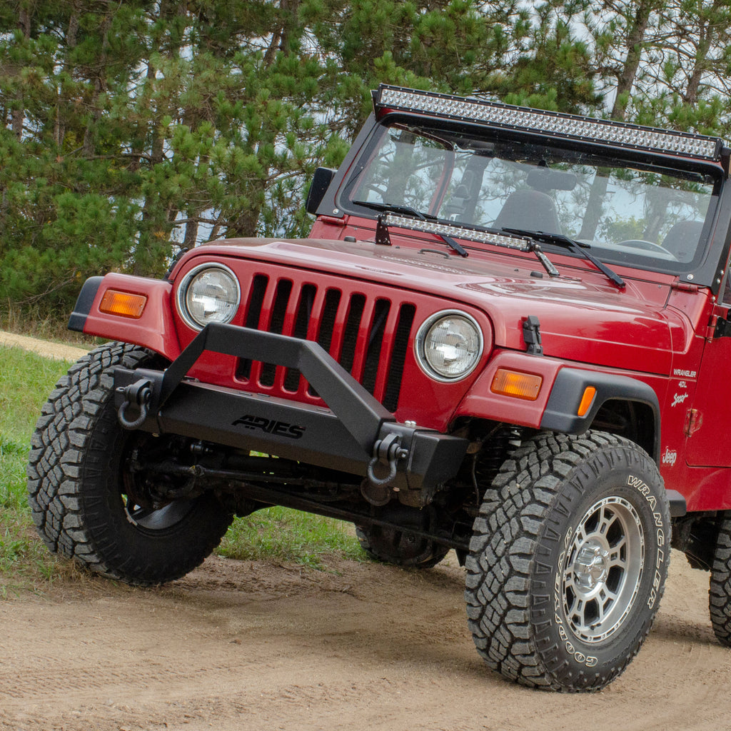 ARIES 2186001 TrailCrusher Jeep Wrangler TJ Steel Front Bumper with Brush Guard, 9.5K for Select Jeep Wrangler