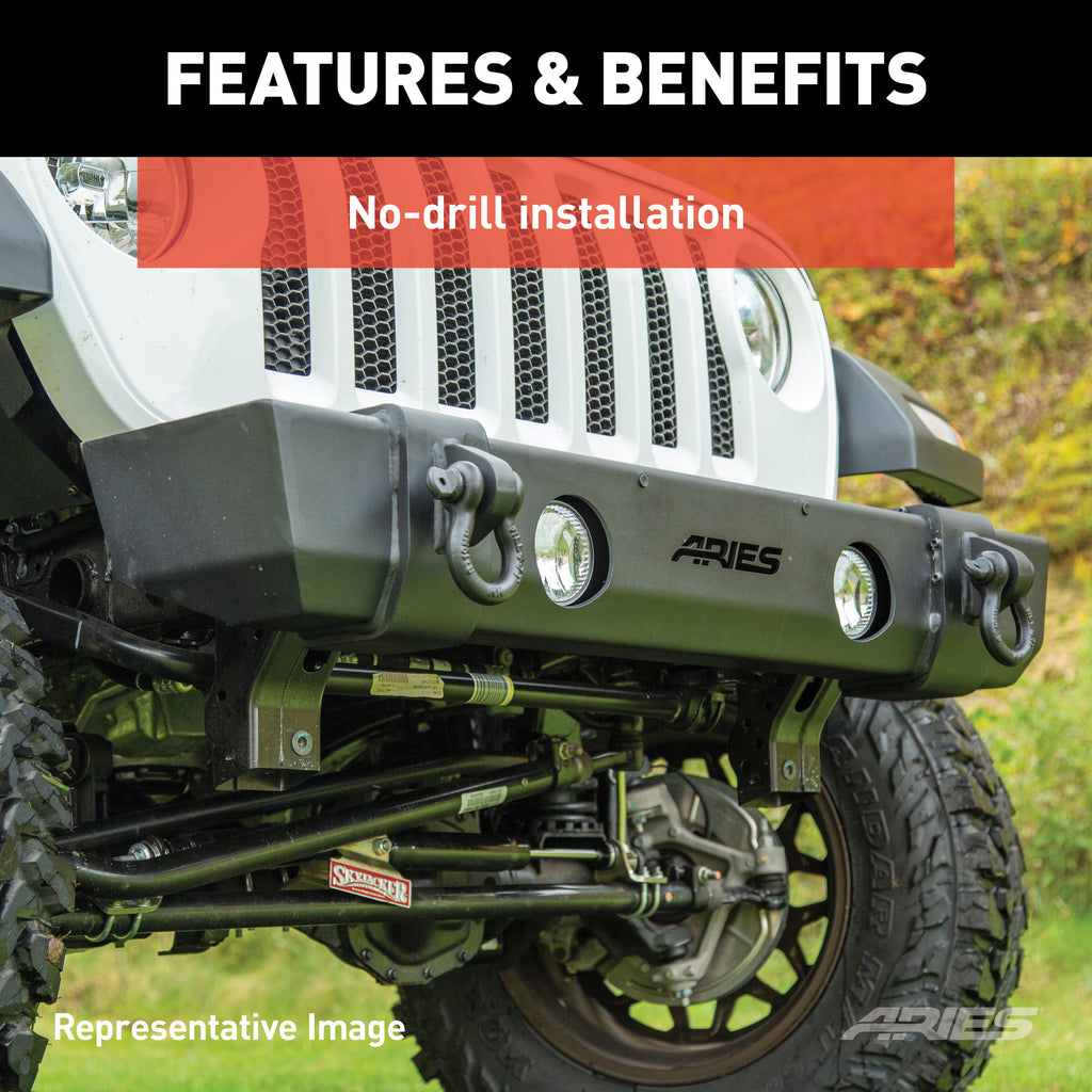 ARIES 2186002 TrailCrusher Jeep JL, Gladiator Steel Front Bumper with Brush Guard, 12.5K for Select Jeep Wrangler