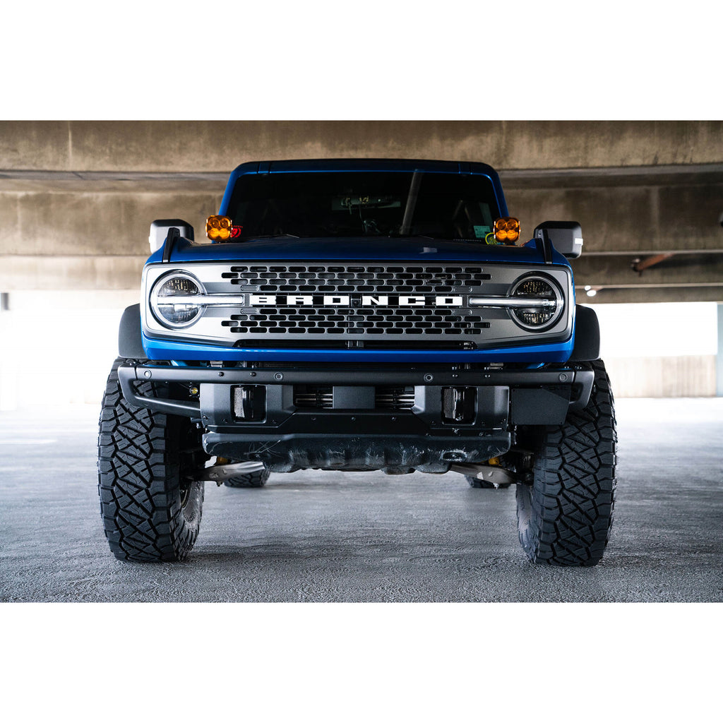 21C-Bronco-Factory-Front-Bumper-Steel-License-Relocation-Bracket-Driver-Side-Mount-No-Drill-Install