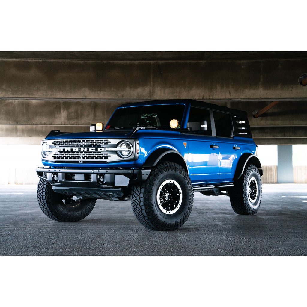 21C-Bronco-Factory-Front-Bumper-Steel-License-Relocation-Bracket-Driver-Side-Mount-No-Drill-Install